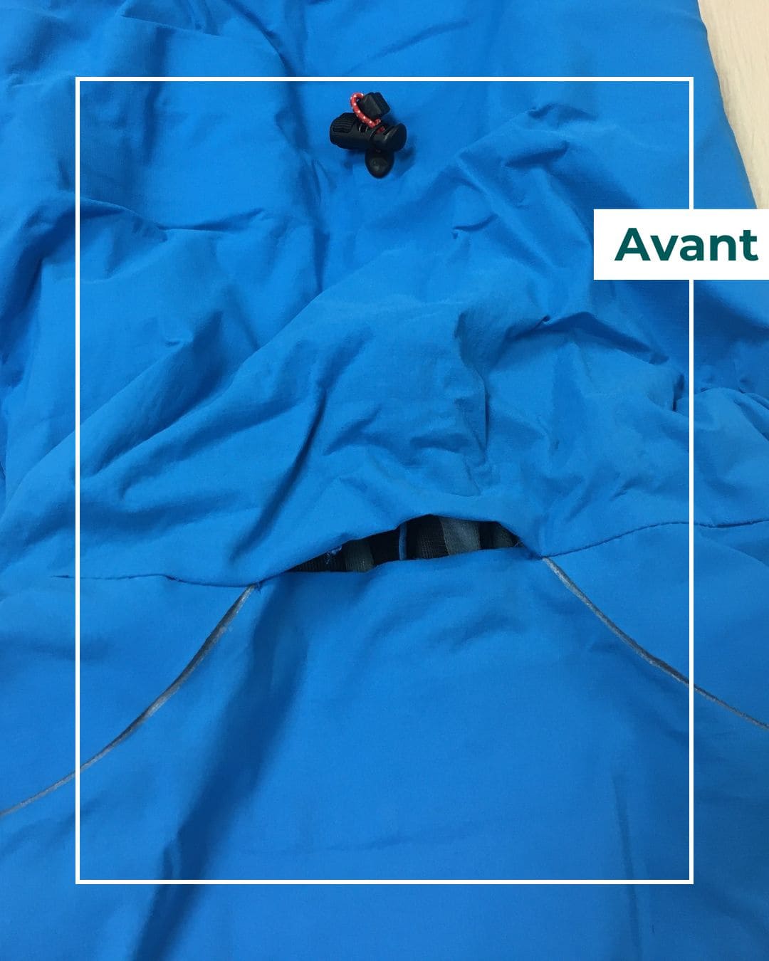 Couture décousue avant Couture décousue capuche veste bleue imperméable