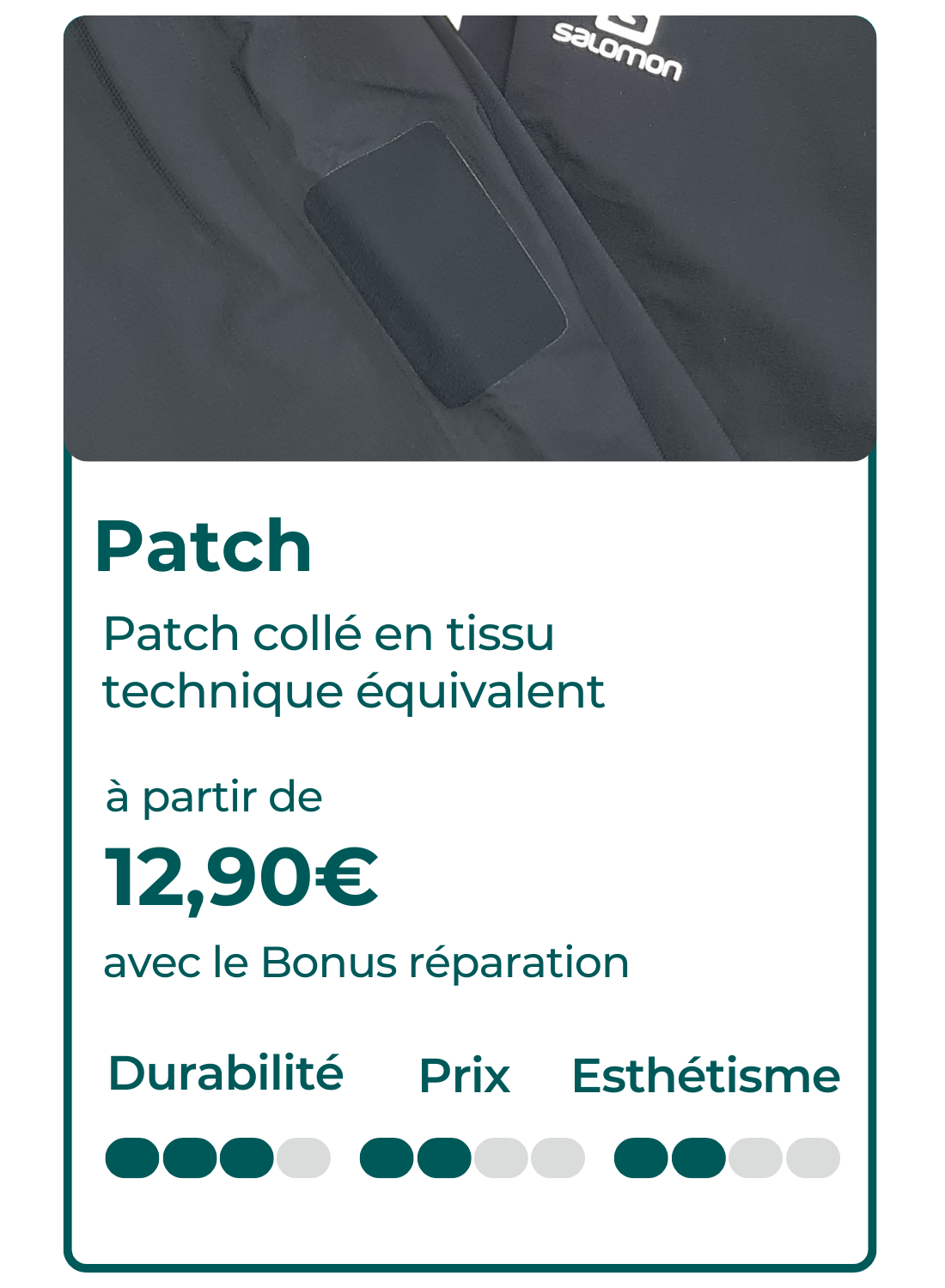 Fiche technique d'un patch par empiècement avec la durabilité, prix et esthétisme