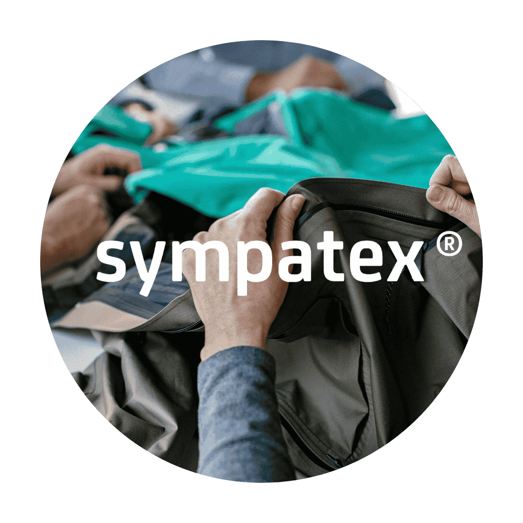 Visuel Sympatex illustrant la certification Goodloop pour la réparation d’équipements techniques en membrane Sympatex.