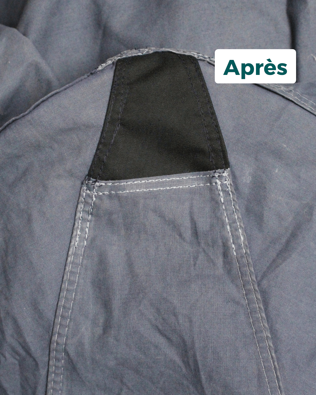 Toile de tente canadienne parfaitement réparée avec un empiècement solide cousu par les ateliers Goodloop.